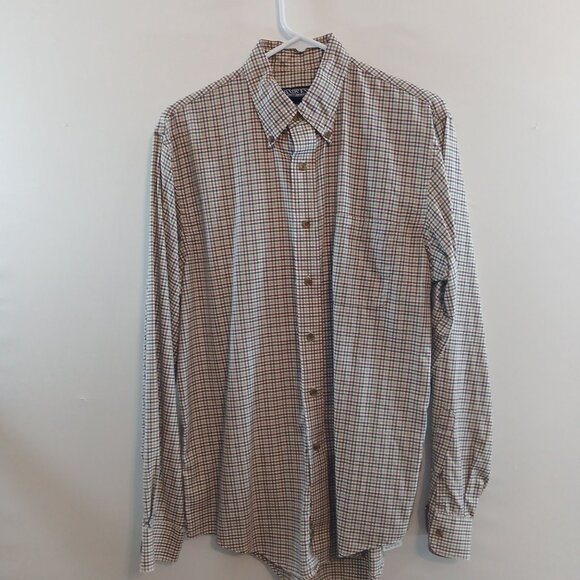 Lands End Mens Button-Front Plaid Long-Sleeve Shirt Size 15.5x35 Regular Fit - Picture 1 of 9